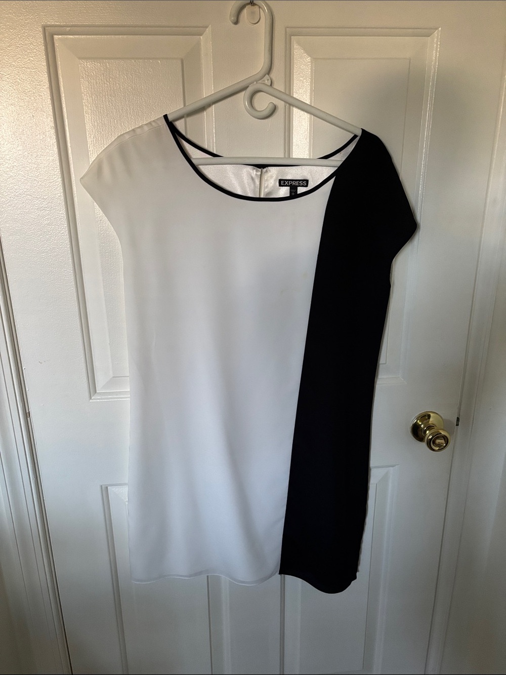 Express Black and White Asymmetric Colorblock Mini Dress